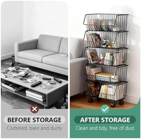 Wire Baskets Organization with Rollers for Kitchen and Home Storage, Vegetabl...