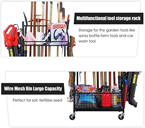 Mythinglogic Rolling Garden Tool Organizer for Garage, Yard and Lawn Tools