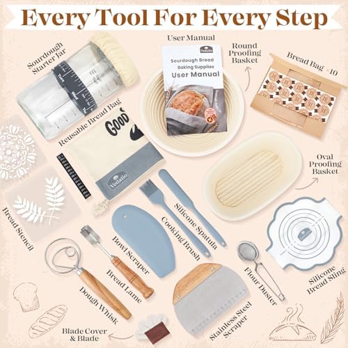 Sourdough Starter Kit, Sourdough Bread Baking Supplies, Bread Proofing Basket...