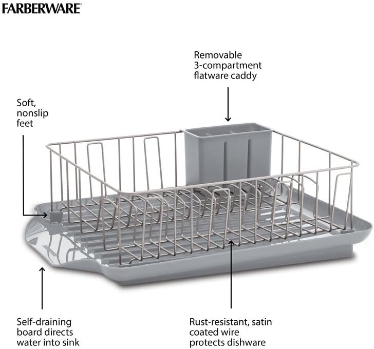 Farberware 3-Piece Dish Drying Rack Set Rust-Resistant Gray