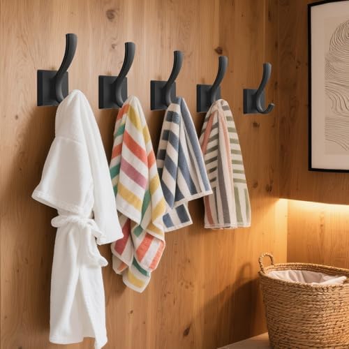 TOFIIGREM Black Wall Hooks Coat Hook, Towel Hooks Robe Hook for Bathroom, Ent...