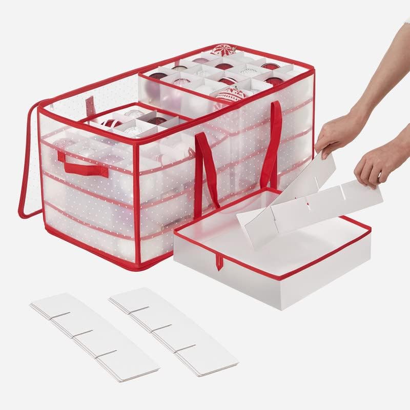 SONGMICS Large Christmas Ornament Storage Box, with 128 Slots