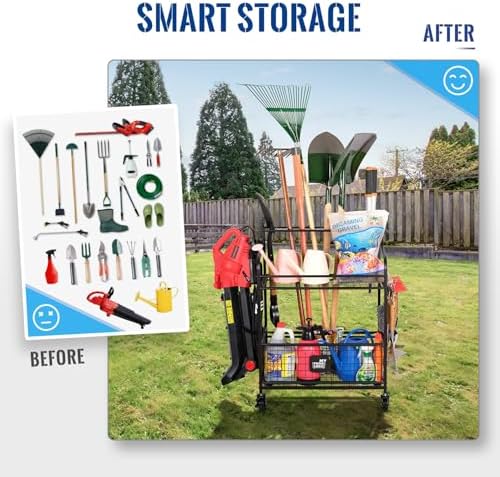 Mythinglogic Rolling Garden Tool Organizer for Garage, Yard and Lawn Tools