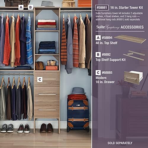 ClosetMaid SuiteSymphony Wood Closet Organizer Starter Kit with Tower and 3 H...