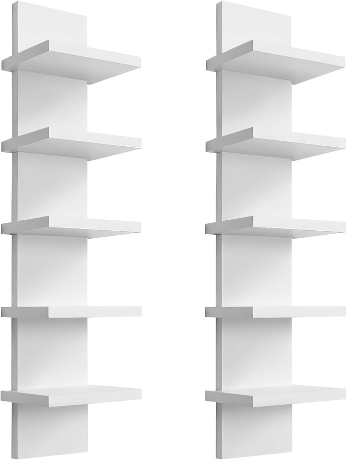 5 Tier Wall Shelf Unit - Lack Floating Shelf White，2 Pack - Narrow Smooth Laminate Finish - Vertical Column Wall Decor Mount Floating Storage Home Decor Organizer Tall Tower Utility Shelf