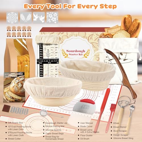 Sourdough Starter Kit with Banneton Bread Proofing Basket & Baking Supplies