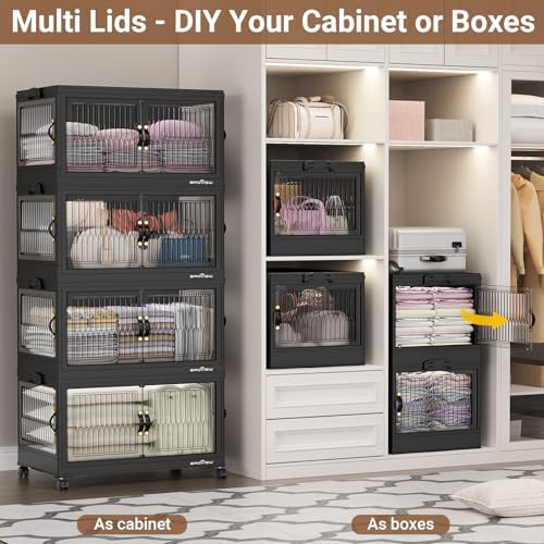 BROVIEW 600Qt Stackable Storage Bins with 5 Lids, Front and Side Open Doors, ...