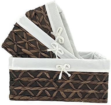 Small Wicker Rectangle Basket,Natural Water Hyacinth Baskets Set of 3