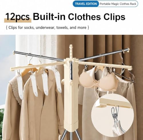 Foldable Tripod Clothes Drying Rack, Portable Laundry Rack for Travel