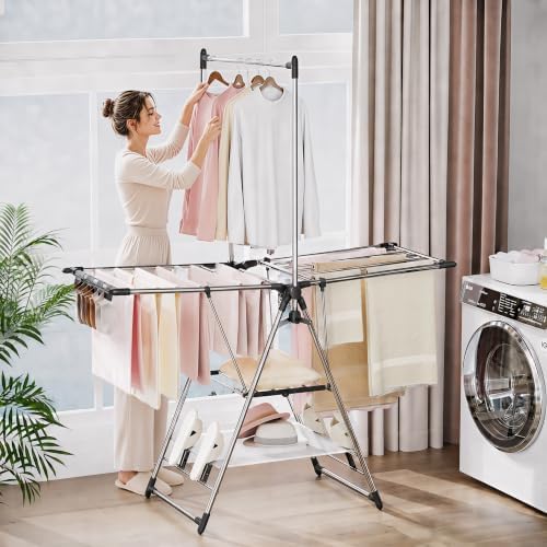 APEXCHASER Clothes Drying Rack with High Hanger, 3-Level Drying Racks