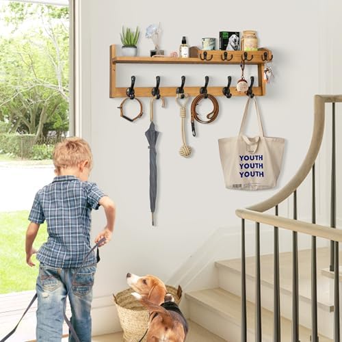 27.5" Wall Mount Coat Rack with Shelf, Key Holder & Mail Organizer, ...