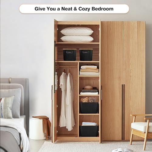 Ohmlove 4 Pack Storage Bins with Bamboo Lids,Stackable Box for Organization