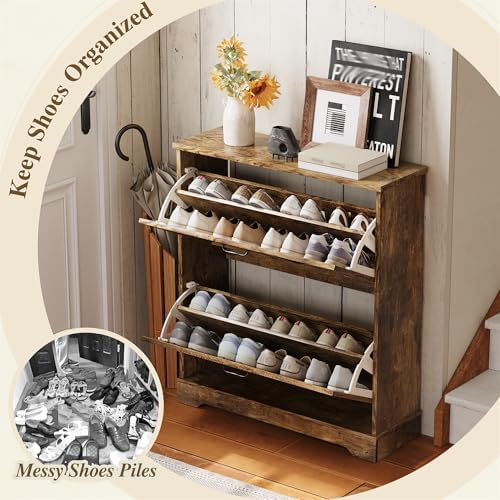 Semiocthome Farmhouse Shoe Storage Cabinet with 2 Flip Drawers, 31.5"(W)...