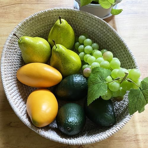 amololo14" Oval White Rattan Fruit Serving Basket,Table Décor Wicker Bre...