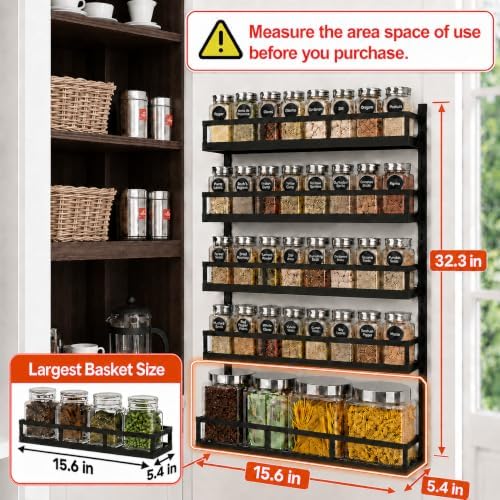 X-cosrack Wall Mount Spice Rack Organizer 5 Tier Height-Adjustable Hanging Sp...