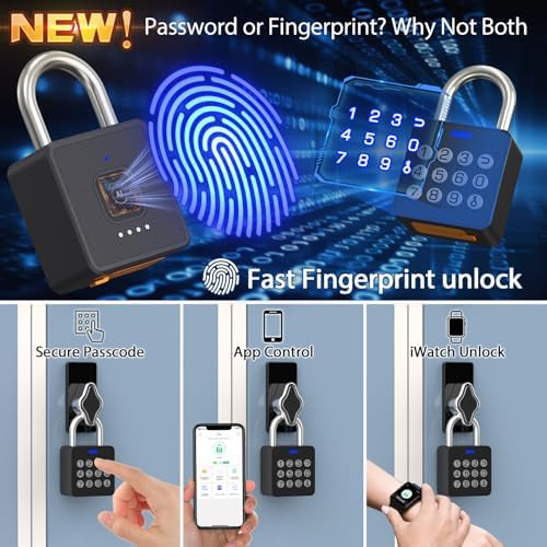 Fingerprint Padlock with Code, Combination Lock for Locker with Bluetooth APP...