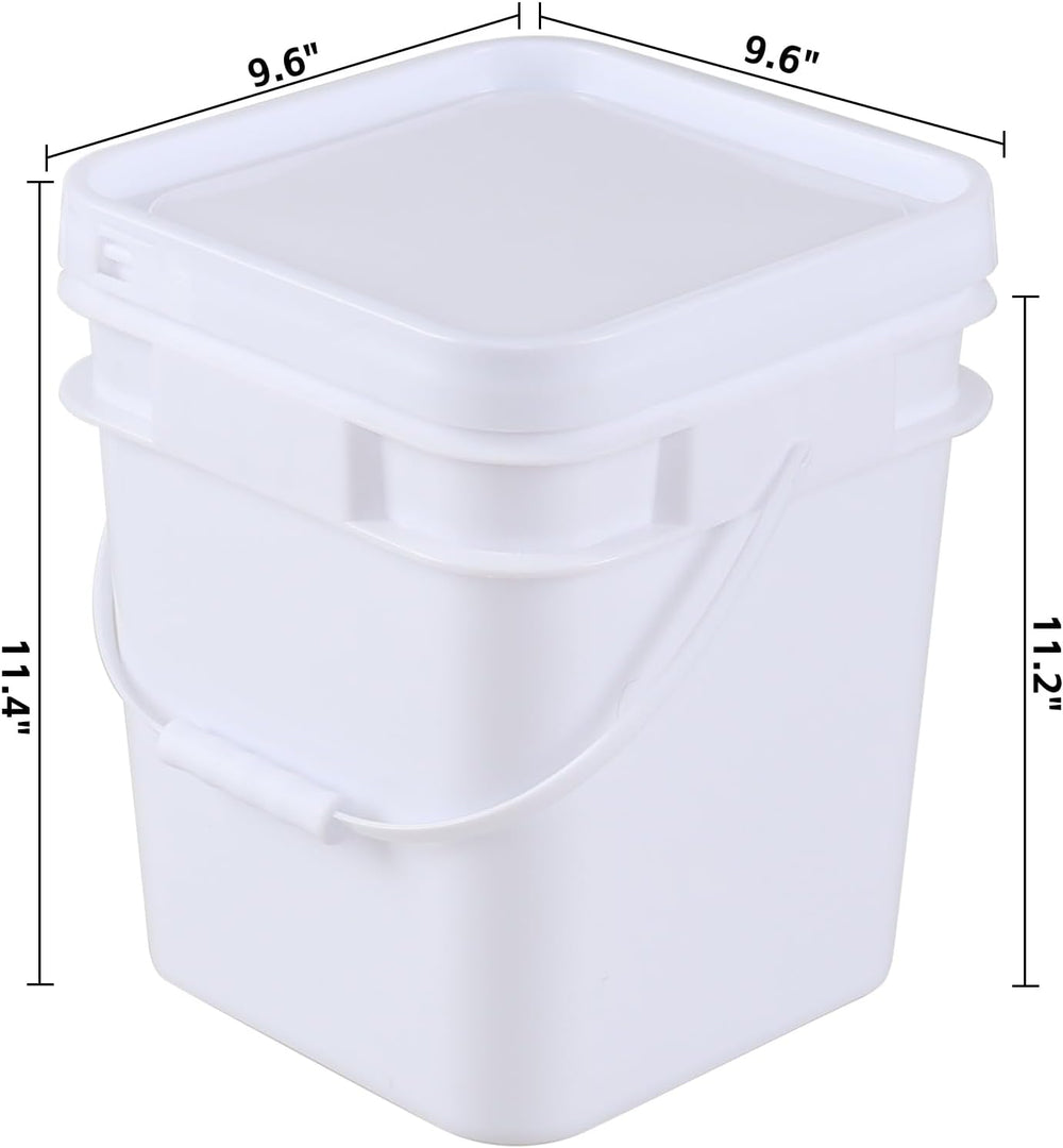 3 Gallon Plastic Square Storage Bucket, 4 Packs Food Grade Buckets with Lid, ...