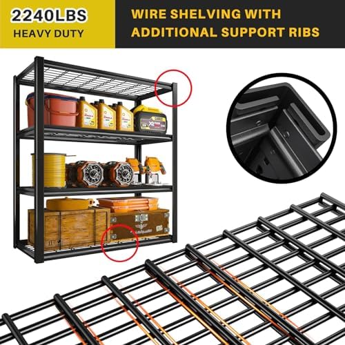 REIBII 40" W Storage Shelves with Wire Mesh Panels for Garage Organization