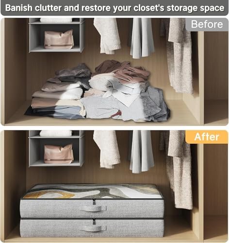 2-Pack Under Bed Storage Containers, 4.5 Inches Tall Clothes Storage, Grey