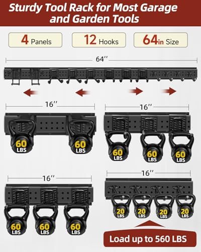 Garage Tool Organizer Wall Mount, 64in Tool Rack, 560LBS Capacity