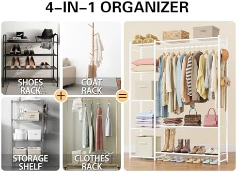 HOMIDEC Wardrobe Closet,Portable Clothes Rack with 4 Tiers Shelves