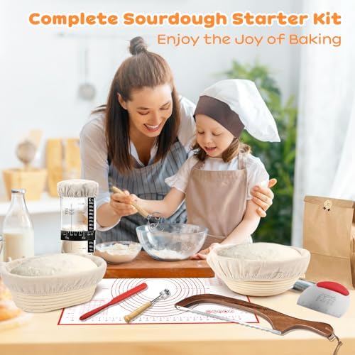 Sourdough Starter Kit with Banneton Bread Proofing Basket & Baking Supplies