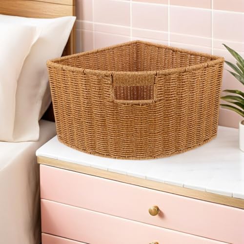 Woven Triangle Corner Storage Basket with Handles Shelf Laundry Basket