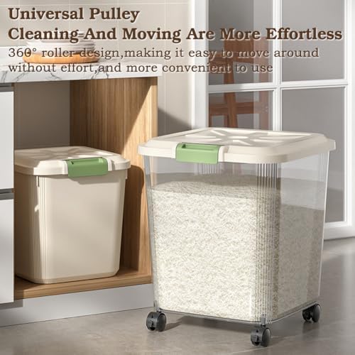 Food-Grade Rice Storage Container with Measuring Cup/Wheels – Airtight, Anti-...