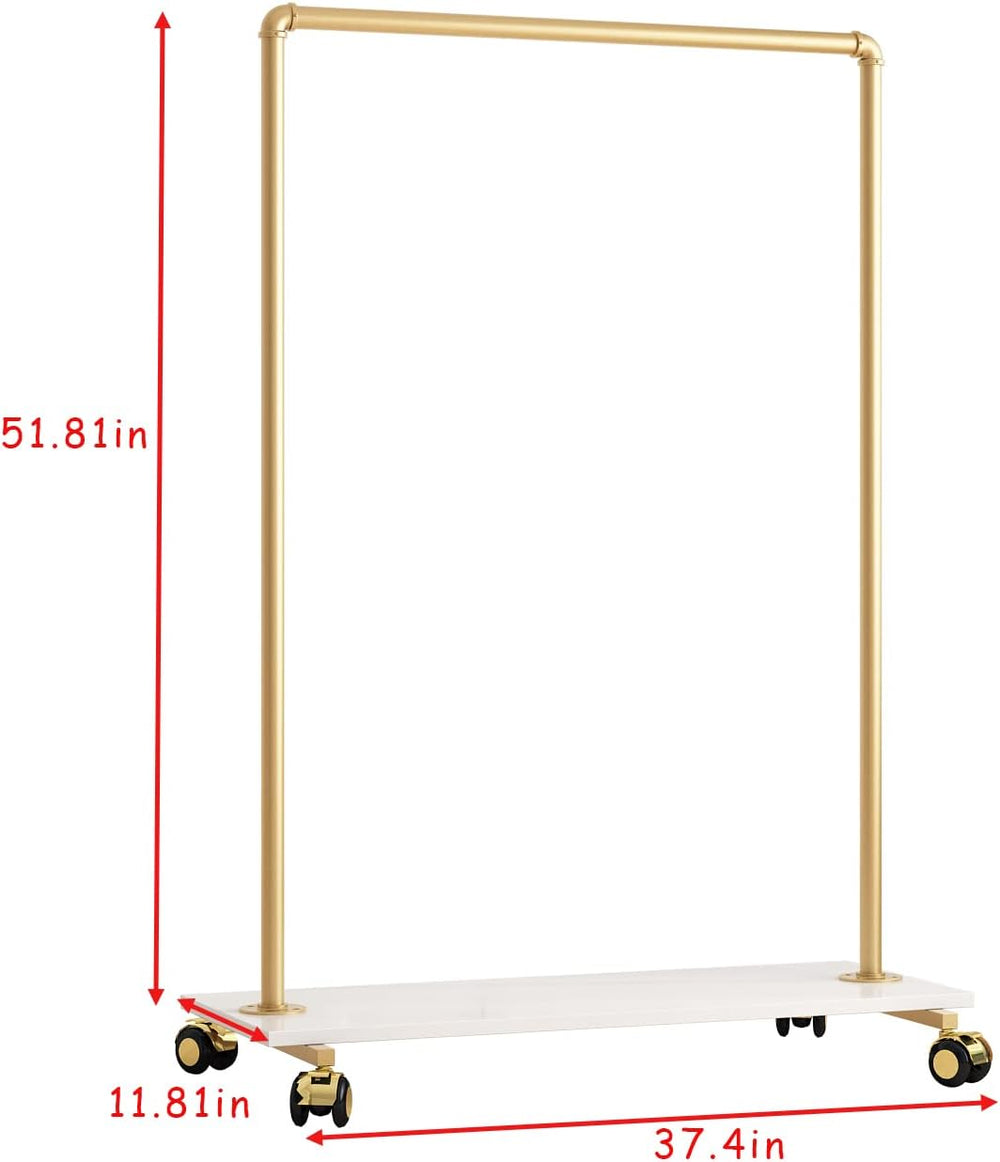 Gold Metal Clothing Rack with Wood Shelf, Heavy Duty Rolling Garment Rack wit...