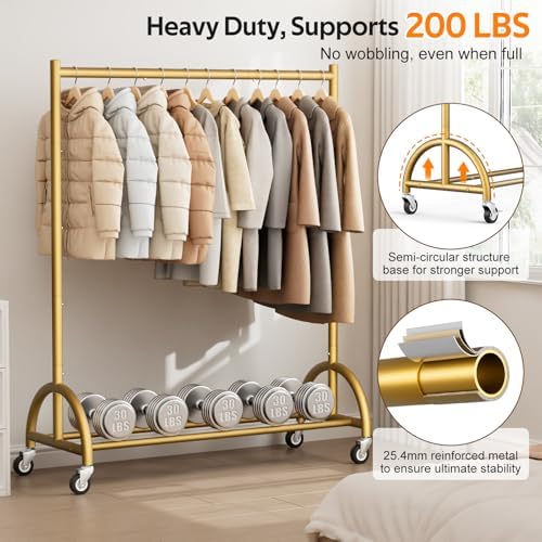 MISSLO Heavy Duty Clothing Rack with Wheels Rolling Clothes Racks for Hanging...