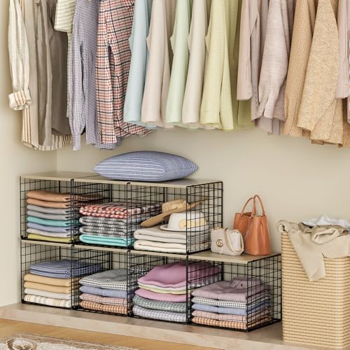 3PCS Stackable Closet Organizers and Storage, Shelves with Wood Top Extra Sto...