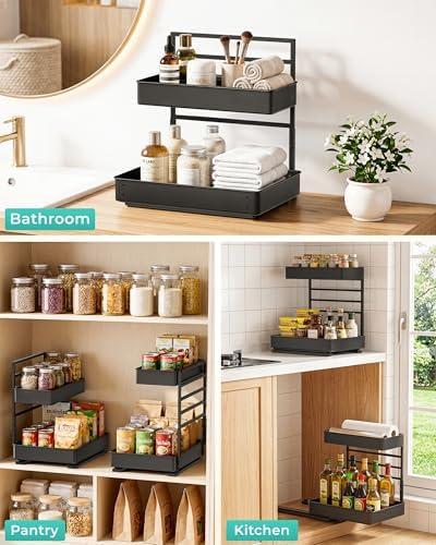 EVERIE Under Sink Organizer, Adjustable Pull Out Rack for Tall Bottles