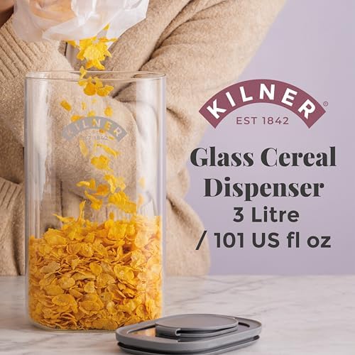 Kilner 3 Litre Glass Cereal Dispenser | Storage Jar with Airtight Glass &...