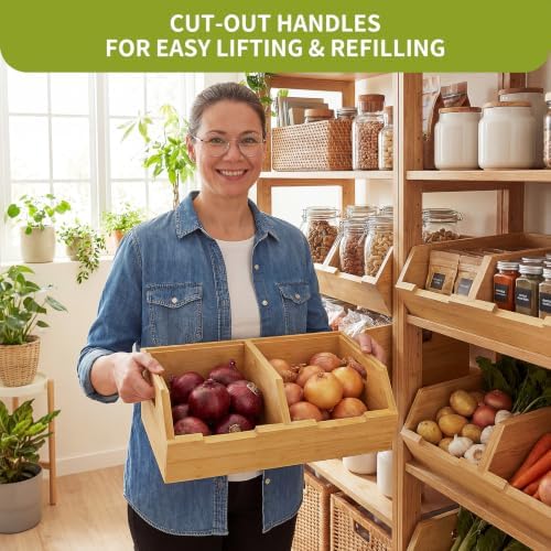 Bamboo Pantry Storage Bins Set, Potato and Onion Storage Bin for Countertop