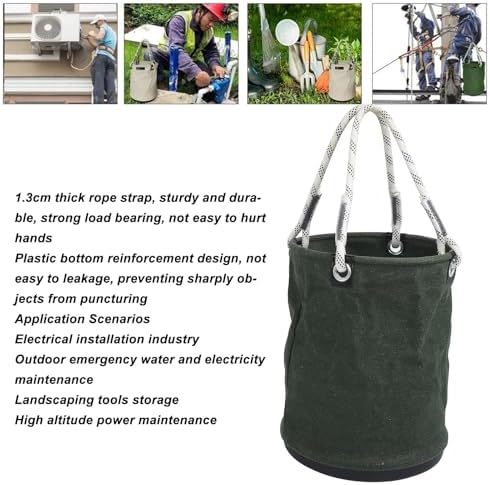 Canvas Bucket, 40x30cm 30KG Load Bearing Canvas Tool Organizer Plastic Bottom...