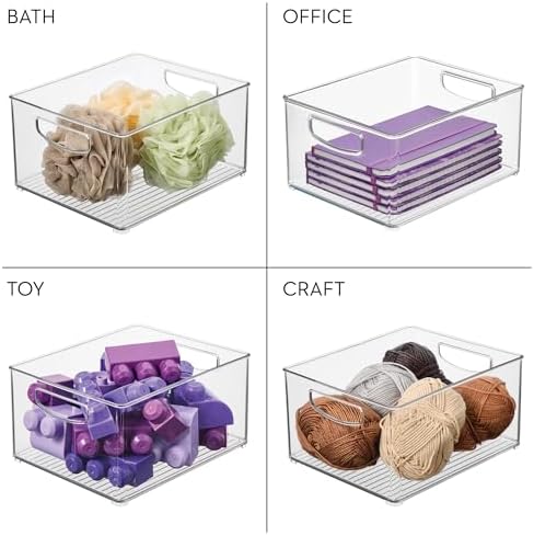 iDesign Stackable Clear Plastic Bin with Handles, 2-Pack