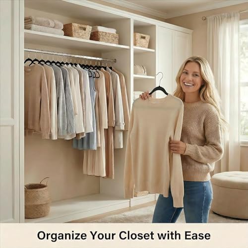 HOUSE DAY Black Plastic Hangers 50 Pack - Ultra-Thin Heavy Duty Non-Velvet
