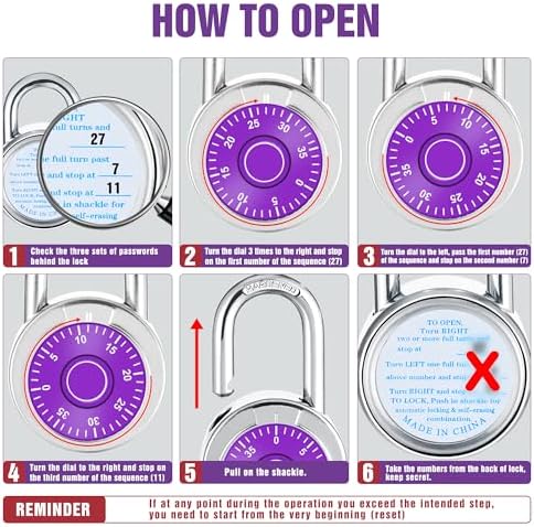 Combination Padlock, 50 mm (2"), Purple Dial, 48 Pack