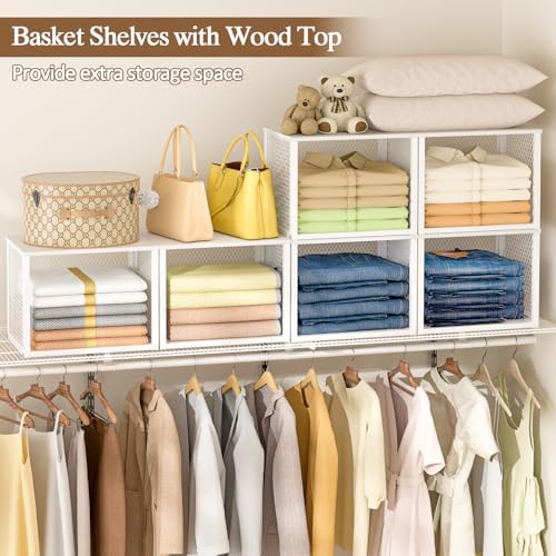 3 Pack Stackable Closet Organizers and Storage Basket, Closet Shelves with Wo...