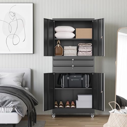 Letaya Metal Garage Storage Cabinet with Wheels,Rolling Tool Cabinet with 4 D...