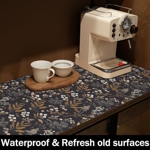 Black Leaf Shelf Drawer Cabinet Liners Waterproof,24IN x 10FT