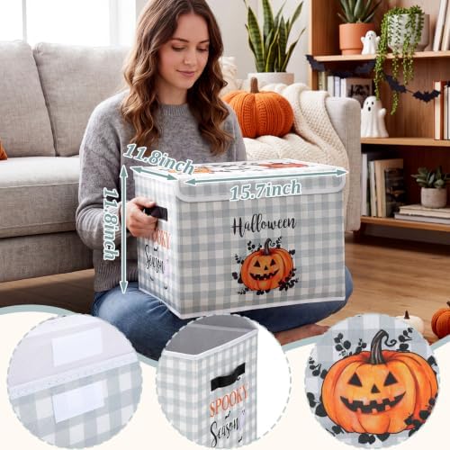 CHENGU 4 Pcs Black White Halloween Storage Bin with Lid and Carrying Handle