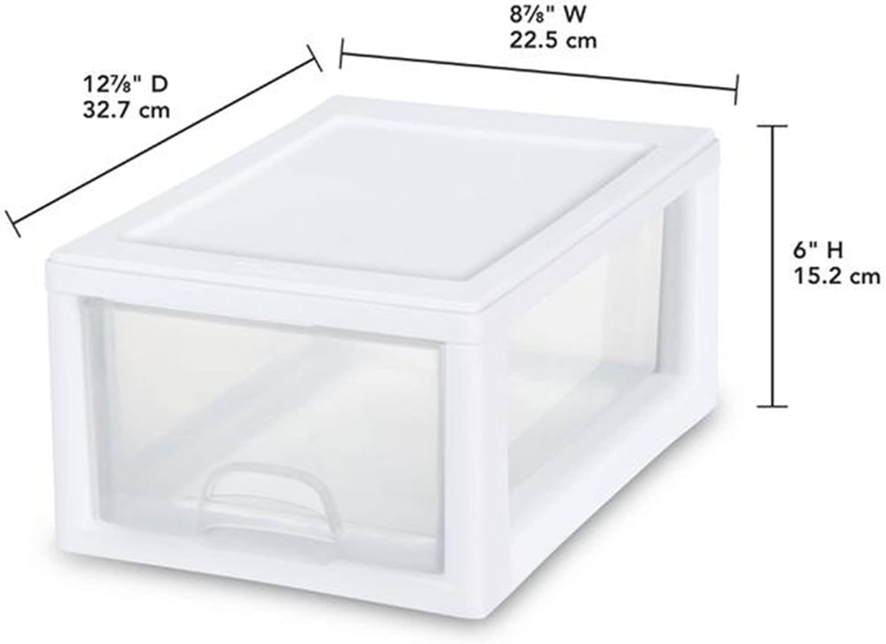 Sterilite Stacking Drawer Storage Organizer for Clothes, 6 Quart, 12-Pack