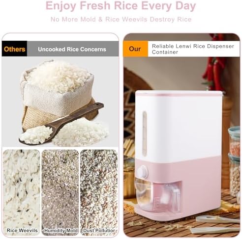 Rubtlamp 22.5-25 Lbs Pink Rice Dispenser, Rice Storage Container, Pink Rice S...