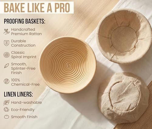 Kook Banneton Bread Proofing Set, Artisan Sourdough Bread Making Kit, 9 Inch ...