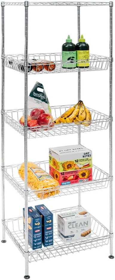 SI Shelving Inc. 14" d x 18" w x 60" h 5-Tier Chrome Wire Basket Shelving, Everyday Shelving, Weight Capacity 65 lbs Per Shelf