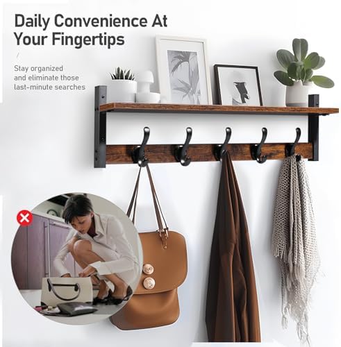 Tatub 29" Rustic Coat Rack Wall Mount with Shelf, Entryway Wall Hooks wi...