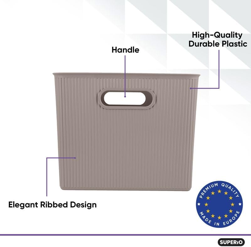 Decorative Plastic Basket Open Home Storage Bins Organizer, X-Large Taupe (2 ...