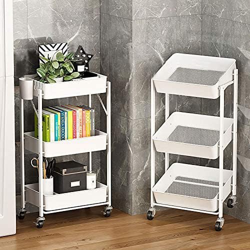 Foldable Rolling Cart 3-Tier Small Foldable Utility Storage Cart Multifunctio...
