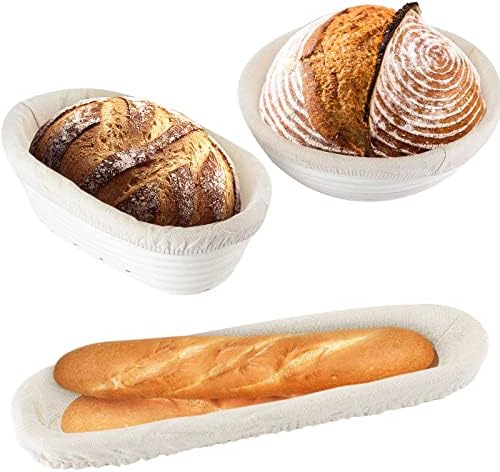 Gerrii 3 Packs Bread Banneton Proofing Basket 9" Round and 10" Oval...